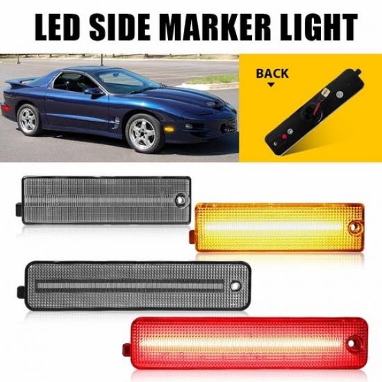 4x Smoked Front Rear Side Marker LED Lights White For 1998-2002 Pontiac Firebird