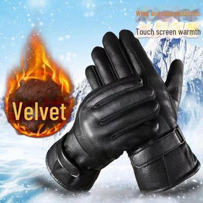 Winter Touchscreen Ski Gloves, Velvet-Lined, Warm Leather, Cold-Proof for Sports and Motorcycle Riding