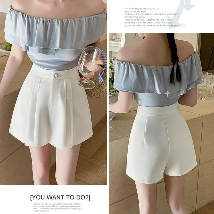 High Waist Pleated Pants Irregular  Women A-line Short Simple and Versatile