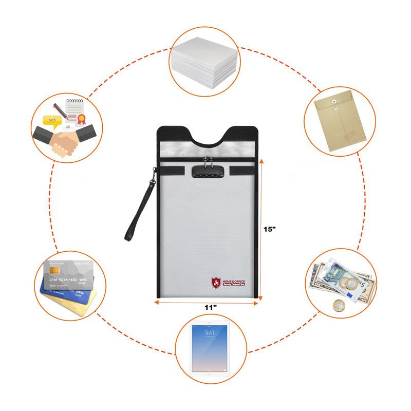 Wasserdichte feuerfeste Dokumententasche mit Reißverschluss und Zahlenschloss Tragbare Tasche für Notizbuch-Computer Faraday-Taschen für Handys und Schlüsselanhänger