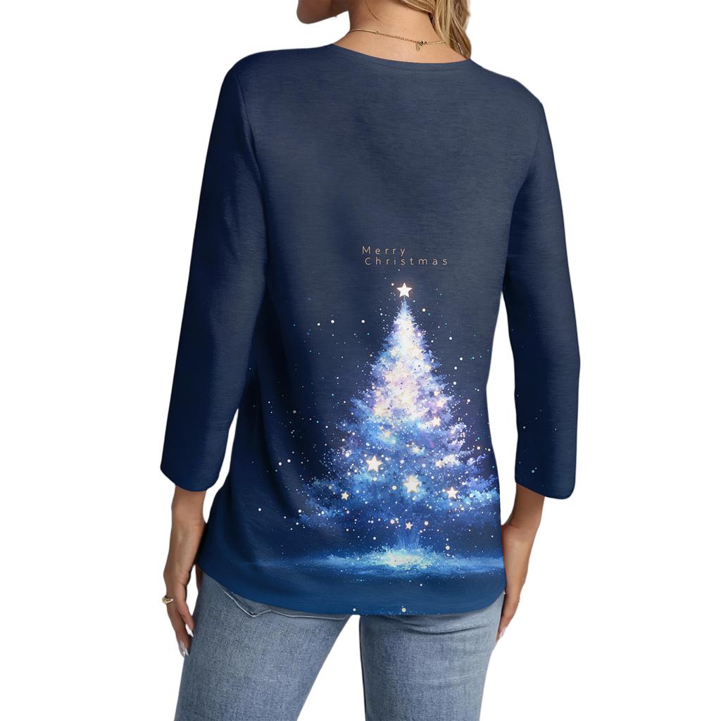 Women's Casual Fashionable Sexy Comfortable V-Neck Christmas Three-Quarter Sleeve Top