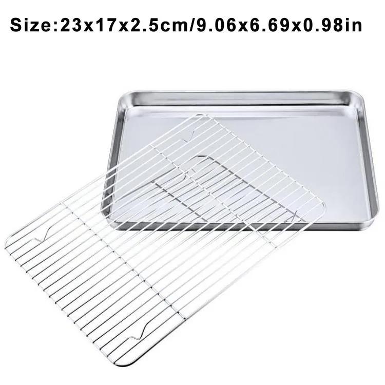 Rectangular Stainless Steel Grill Cookie Baking Pan With Removable Cooling Rack Kitchen Gadget Nonstick Tray Suitable For Oven