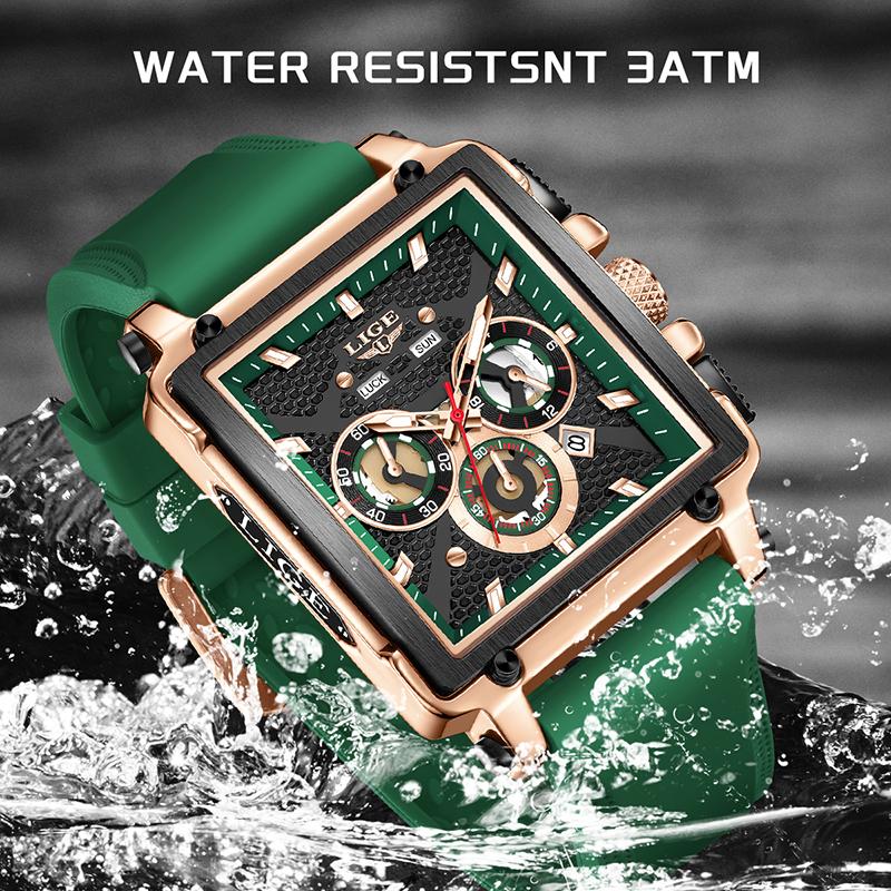 LIGE Marque Top Luxe Montres Homme Bracelet Silicone Montre Étanche Sport Militaire Montre Homme Chronographe Quartz Montre-bracelet Reloj