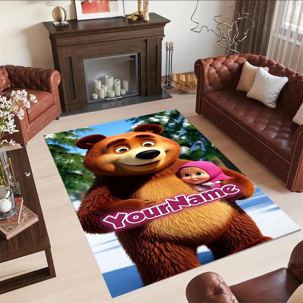 Masha Bear Personalized Name Floor Mat Design for Dining Room Living Rooms Decorate room Study room Anti-slip Rug Office home decor