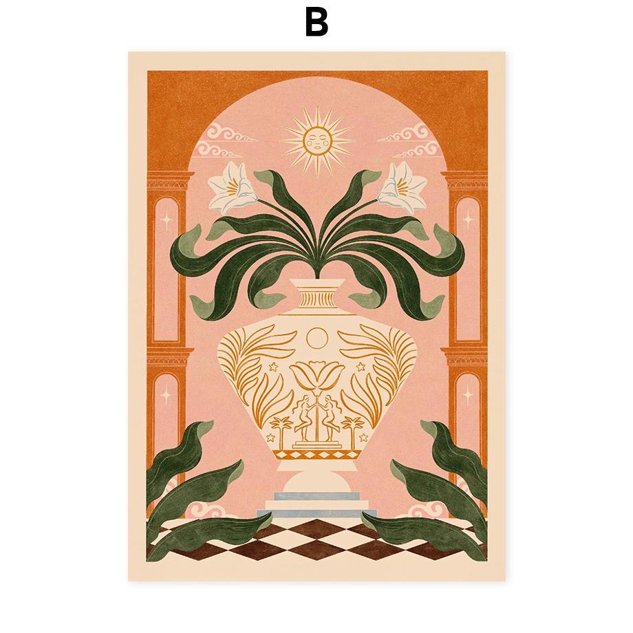 Boho Floral Sun Wall Art Posters Plant Prints Nordic Canvas Painting Pictures Living Room Mural Decorative Painting Home Decor