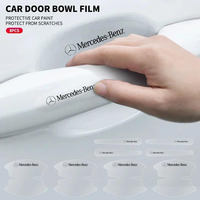 8Pcs Transparent Car Door Handle Wrist Bowl Trim Stickers For Mercedes Benz A C E Class GLE GLB GLC W205 W212 W213 X253 RY1