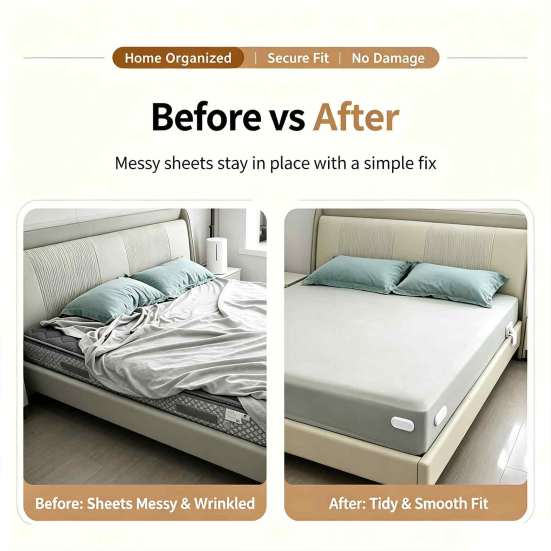 Sheet Suspender for King Queen Bed Corners Holder, Adjustable Non Slip Keep Firm Tight In Place Easy Install Mattress Gripper Clamps, Heavy