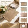 Rechthoekige Jute Geborduurde Placemat Vintage Hitte Tafel voor Eetkamer