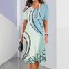 New Geometric Curve Graphic Print Women's Dresses Elegant Loose Short Sleeve O-Neck Summer Dresses Female Fashion Sundress