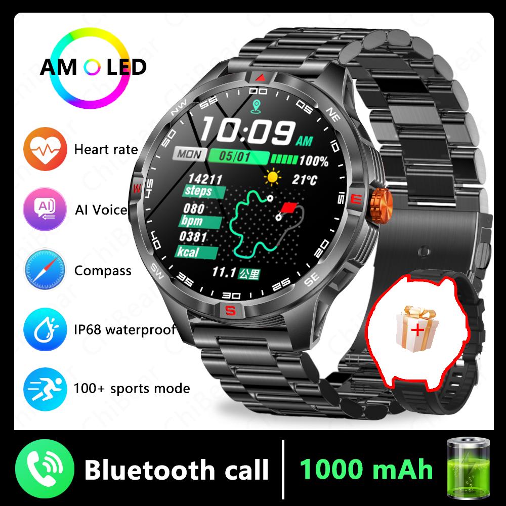 Sports Smart Watch Men Compass 1000mAh Large Battery Bluetooth Call 1.46 Inch Health Monitoring Waterproof Smartwatch  New