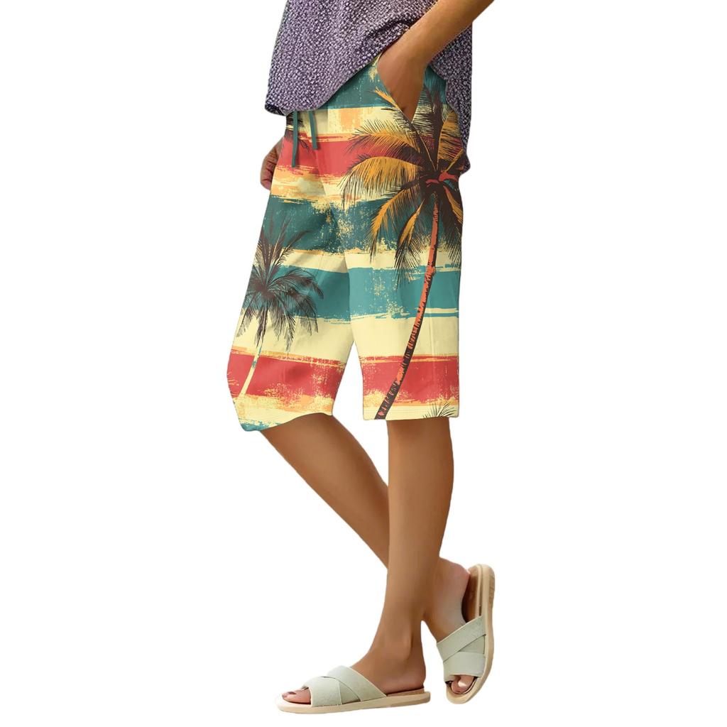 Women's Summer Elasticated Tie Waist Floral Cotton & Linen Loose Shorts