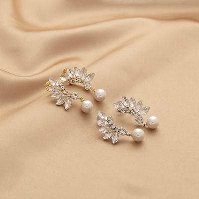 Modne Luksusowe Kolczyki z Zawieszkami ze Sztucznych Pereł Eleganckie Klipsy na Uszy Bez Przekłuwania