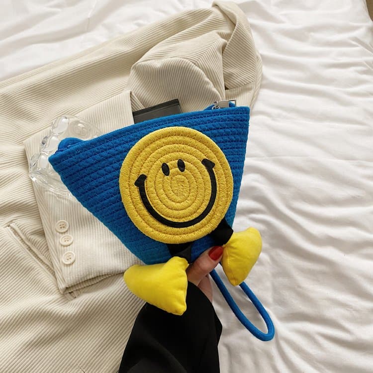 Color Woven Three-dimensional Smiley Face Bucket Portable Messenger Bag