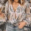 Women's Sequined V-neck Long Sleeve Shirt Sequins V-neck Long sleeve Top Women