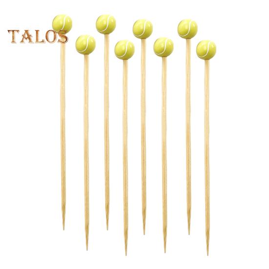 

100 шт., бейсбольные бамбуковые палочки для коктейлей, спортивные шампуры с шаровым наконечником, 4,7 дюйма, палочки для закусок для фруктов, сыра, кексов, мясные товары для вечеринок tennis