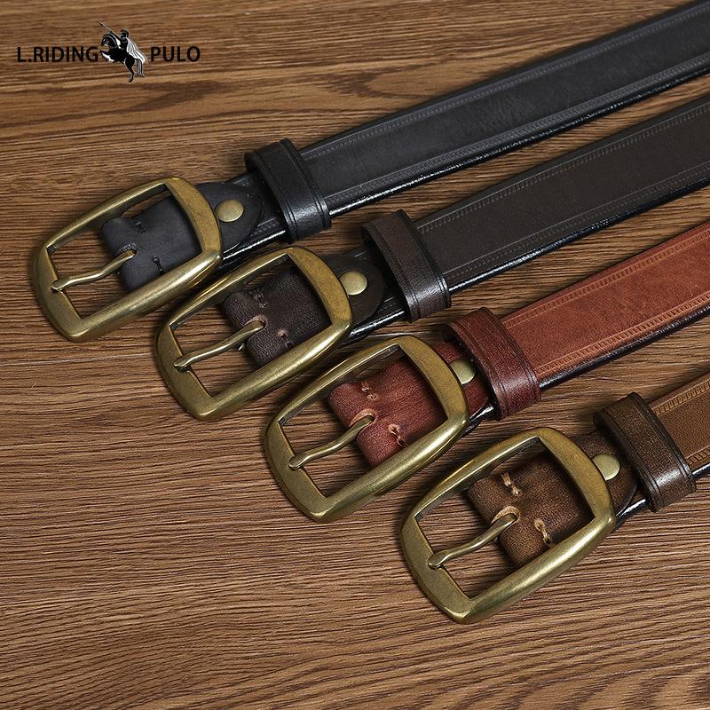 Men's Retro Leather Belt with Genuine Leather Pin Buckle and Top Layer Cowhide Fashionable Korean Style Copper Buckle Trouser Belt