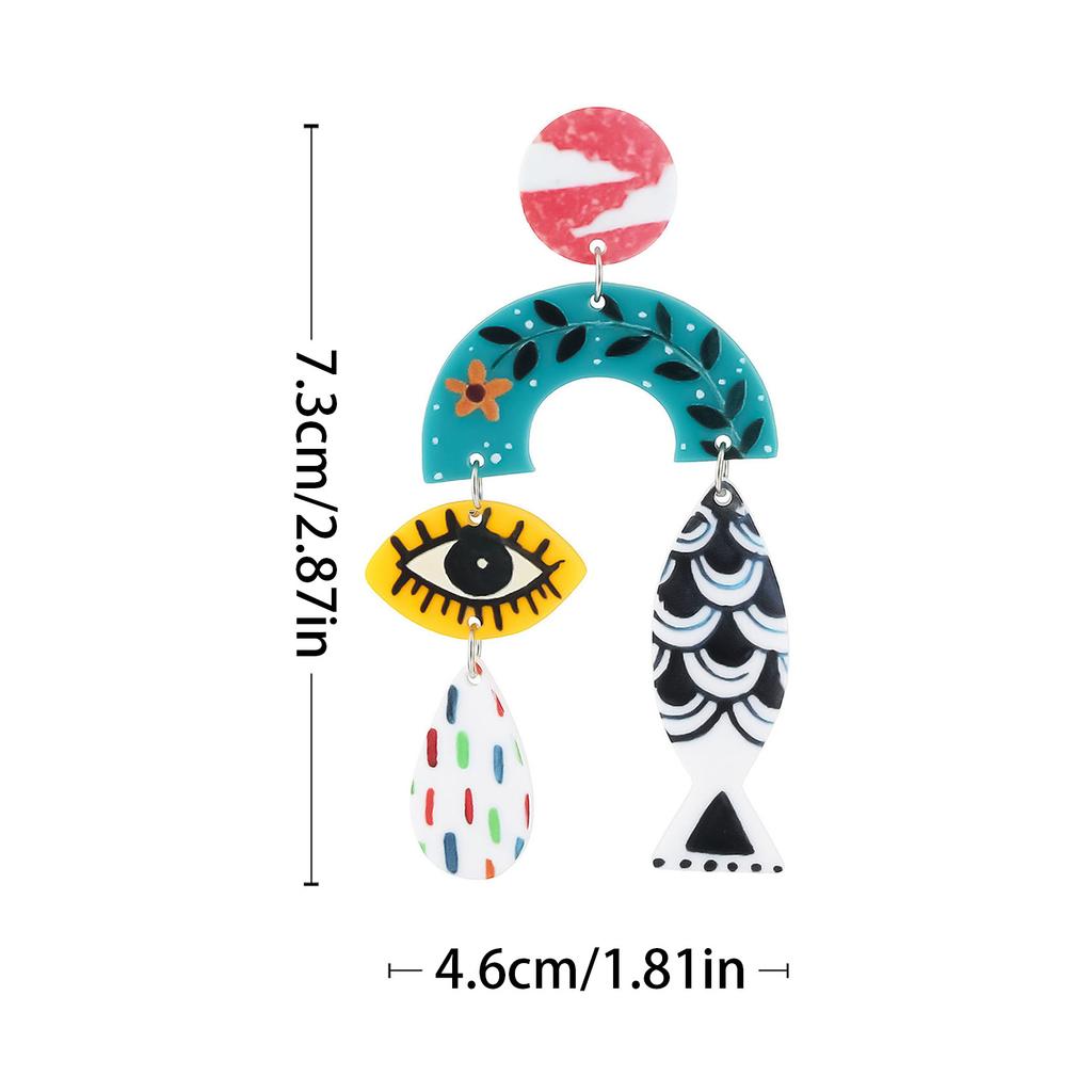 Kolczyki w stylu etnicznym dla kobiet, vintage, z nadrukiem liścia i rybiego oka, akrylowe kolczyki wiszące, biżuteria dopaminowa dla dziewcząt, akcesoria do uszu