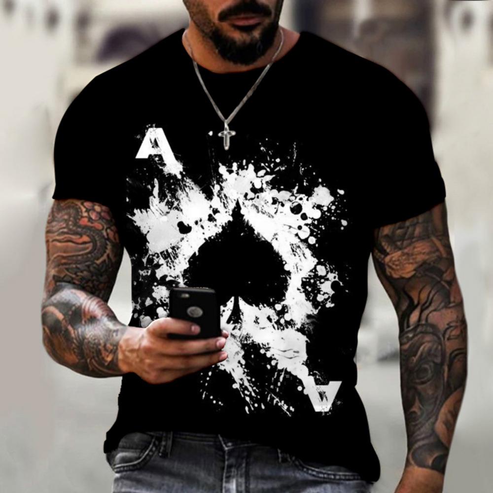 2025 New Mens Unisex Tee T Shirt 3D Black And White Poker Printed Summer Men Round Neck Casual Men's Short Sleeve Top Streetwear
