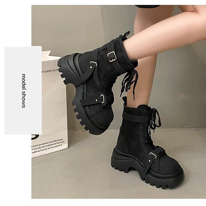 Fashion Designer Ankle Women's Boots Mid Heels Fashion Shoes Leather 2025 Lace Up Gladiator Woman Boots New Goth Chelsea Mujer Zapatos