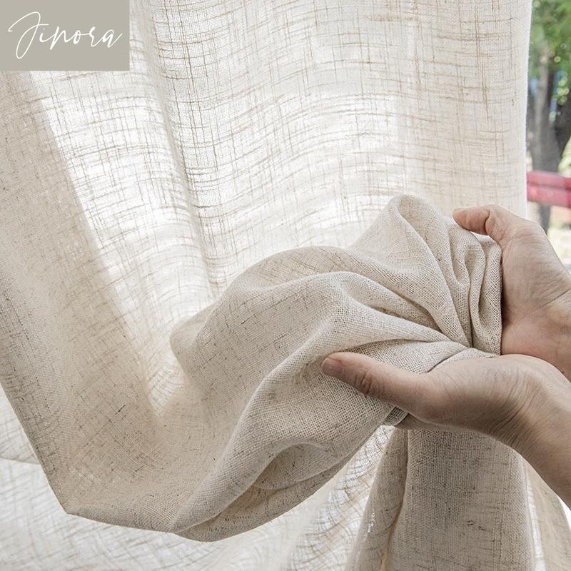 Cotton and Linen Texture Translucent Curtains for Bedroom Living Room with UV Protection Sheer Curtain Window Screen Yarn Custom