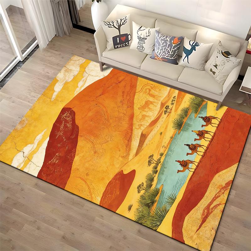 Wüstenlandschaft Teppich mit Kamelen, Lebendige Farben, Einzigartiges Design Geeignet für die Verwendung als Antirutsch für Wohnzimmer Schlafzimmer Sofas