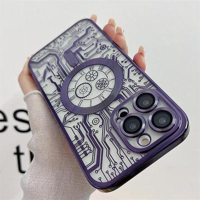 Luxury Electroplated Circuit Pattern Magnetic Phone Case For iPhone 15 14 13 12 11 Pro Max Lens Protection Shockproof Cover For iPhone 14 13 12 11