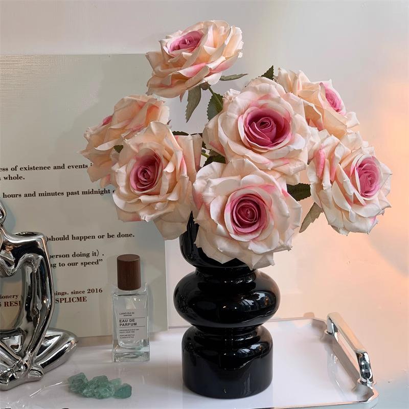 7-Head Embossed Cappuccino Rose Bouquet: Artificial Wedding Car Decoration with High-End Feel