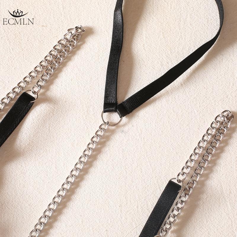 Women's Sexy Seamless Underwear Bra Thongs Metal Chain Lingerie Set Sexy Lace Translucent Bra Set