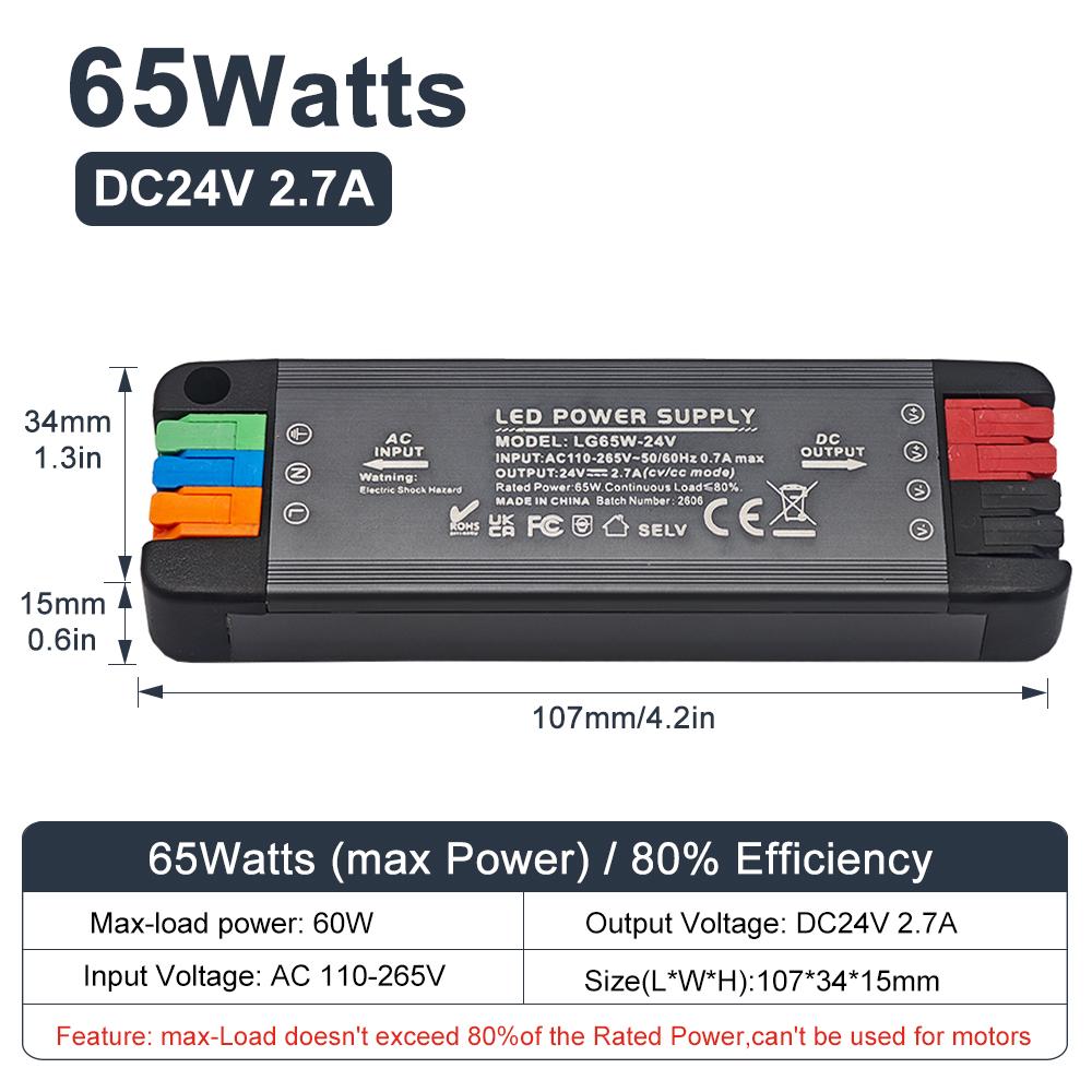 Ultra-thin LED Power Supply 36W 65W 100W 200W AC 110-265V Worldwide Compatible DC 12V 24V Silent Lighting Transformer LED Conver