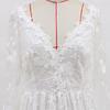Women White Floral Lace Long Sleeve Deep V Neck Backless Sheer Tulle A Line Summer Wedding Gown Elegant Bridal Evening Prom Formal Party Maxi Dress