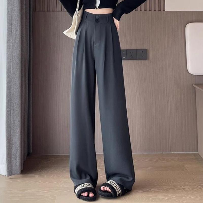 Spring and Autumn Lady Baggy High Waist Suit Pants Women Straight Leg Trousers Girls Casual Daily Slacks
