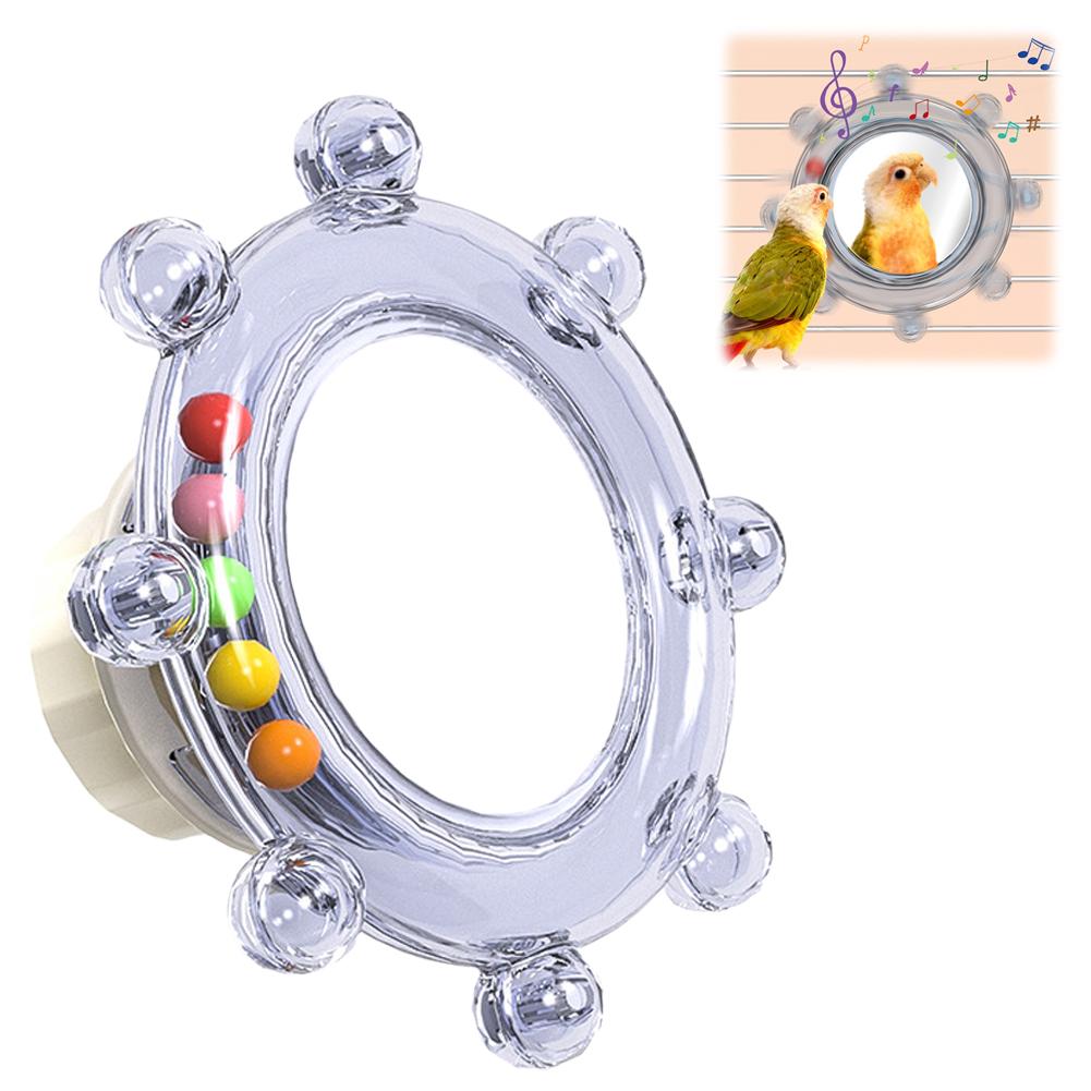 Bird Mirror Toy With Bell Chew Beads Parrot Cage Accessories Beak Grinding Boredom Relief Interactive Toy