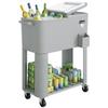Carrinho Cooler 76L com Rodas Prateleira Abridor de Garrafa Coletor de Tampas Drenagem e 2 Alças para Festa no Pátio 92x39x81 cm Prata