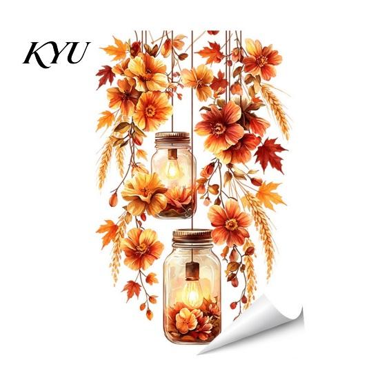 Autumn Theme Party Supplies Fall Thanksgiving Static Window Clings, Pumpkin Maple Leaf Floral Glass Reusable Stickers Decals, Removable Harvest Season