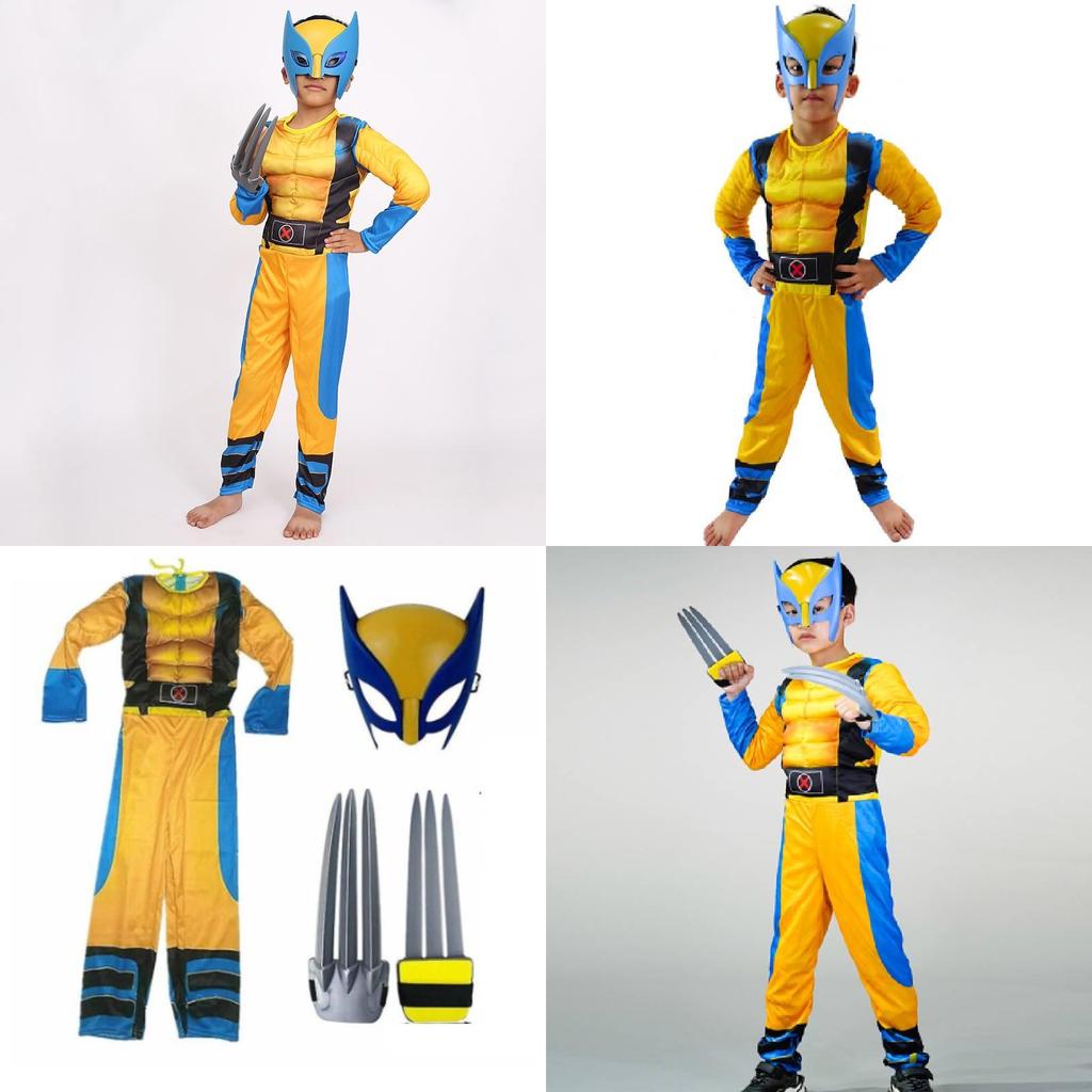 Comfortable Cotton Wolverine Costume Full Bodysuit For Halloween And Children's Day Celebrations