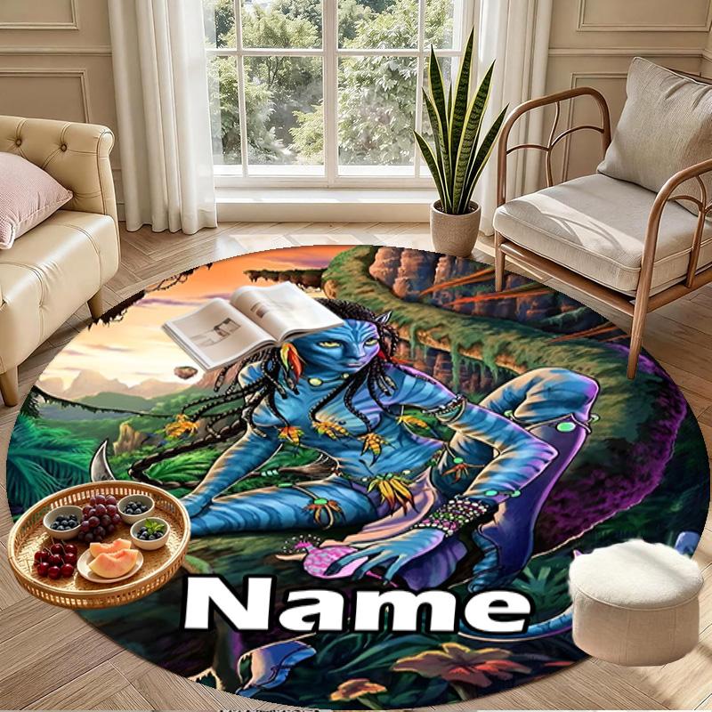 Custom Name Personalized Avatar Print Round Rug, Versatile Home Decor Carpet, for Playroom, Apartment, Balcony, Entryway, Hallway Gift