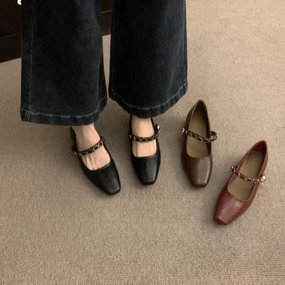 Coarse Heel Chain Mary Jane Shoes Women's Shoes 2024 Spring and Autumn New Niche Retro with Skirt Temperament One-word with Single Shoes