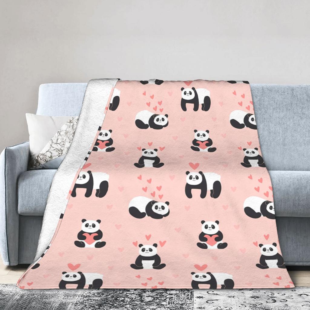 Panda Love Animal Fleece Throw Blankets Valentine's Day Blankets for Bed Office Super Soft Bedspread
