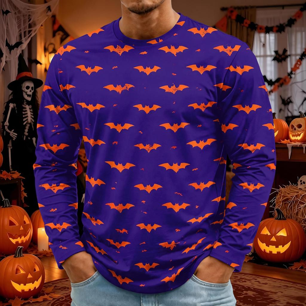 Men's Halloween Long Sleeve T-Shirt Neck Loose Fit Casual Versatile Top