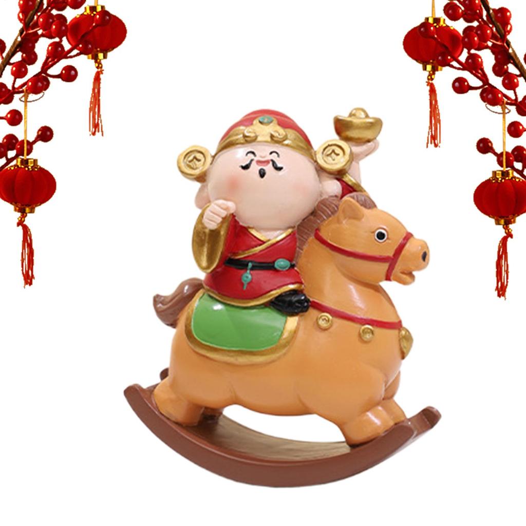God Of Wealth Statue Chinese New Year Desktop Decoration Resin Lucky Rocking Horse Ornament Spring Festival Gifts