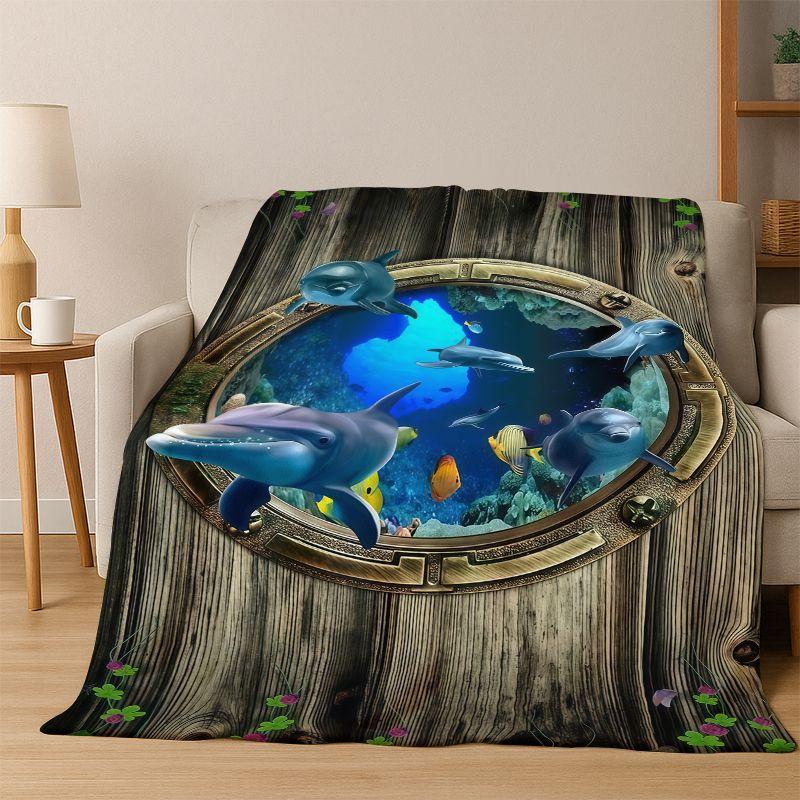 3D Illusion Pattern Hallucination Underwater Flannel Blanket Soft Warm Blanket Throw Blanket for Bedroom Living Room Bed Travel