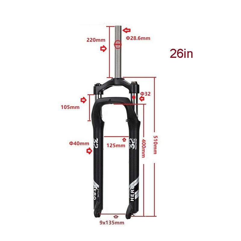 Fat Bike Spring Fork, 20-26", 105mm Travel, 4.0" Tire, Adjustable Spring, Mechanical Lock, 32mm, Disc Brake