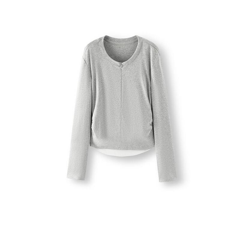 Semir Women's Slim Fit Faux Two-Piece Short Long Sleeve T-Shirt