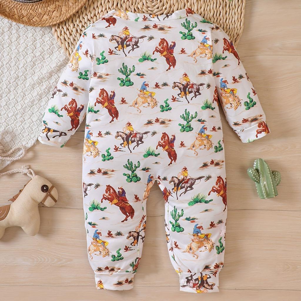 Macacão de Bebê Recém-Nascido Estampa Cavalo Andando Roupa Macacão de Manga Comprida Roupas Macacão de Manga Comprida para Criança Pequena (0-24M)
