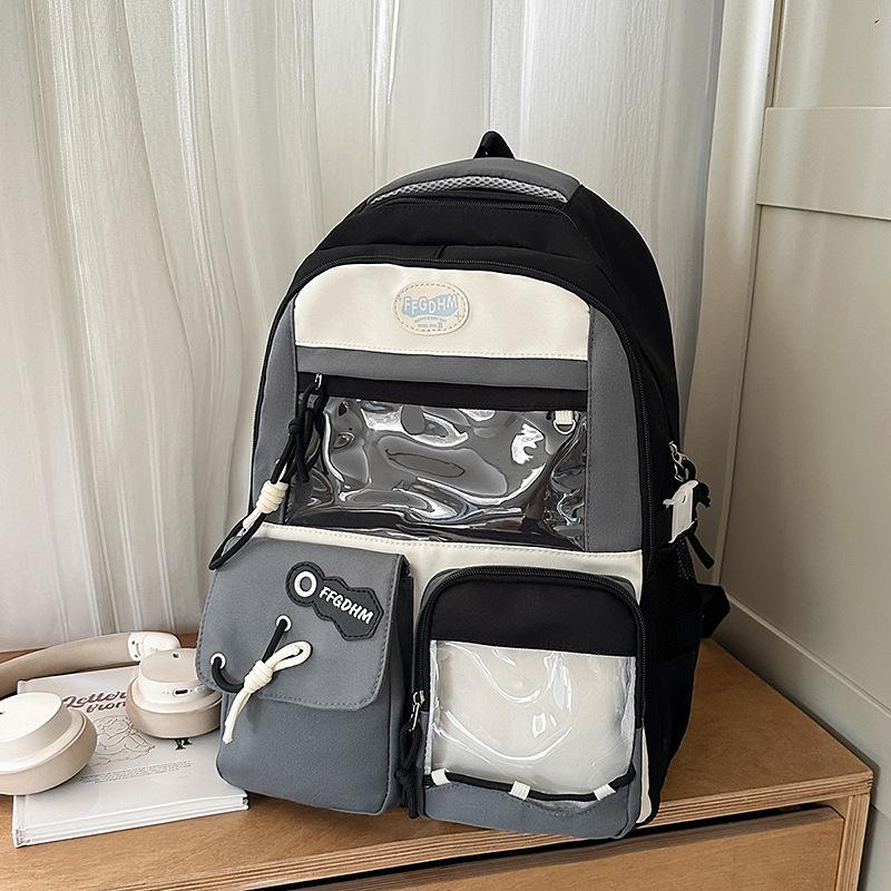 Schoolbag new high-value college style fresh and sweet backpack junior high school students contrasting color splicing bar pain bag backpack