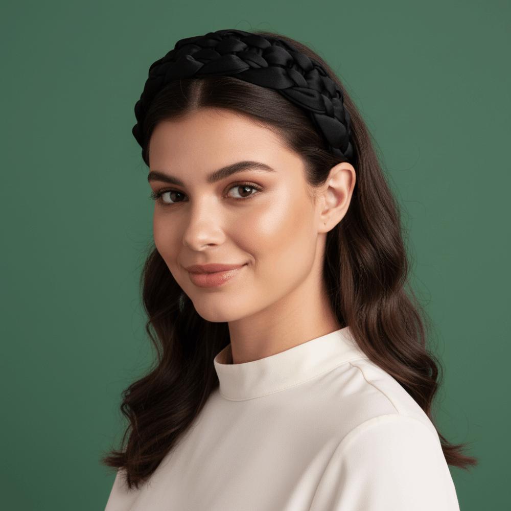 Satin Black Headband Padded Design Women Head Hoop Fashion Braided Hairband Party