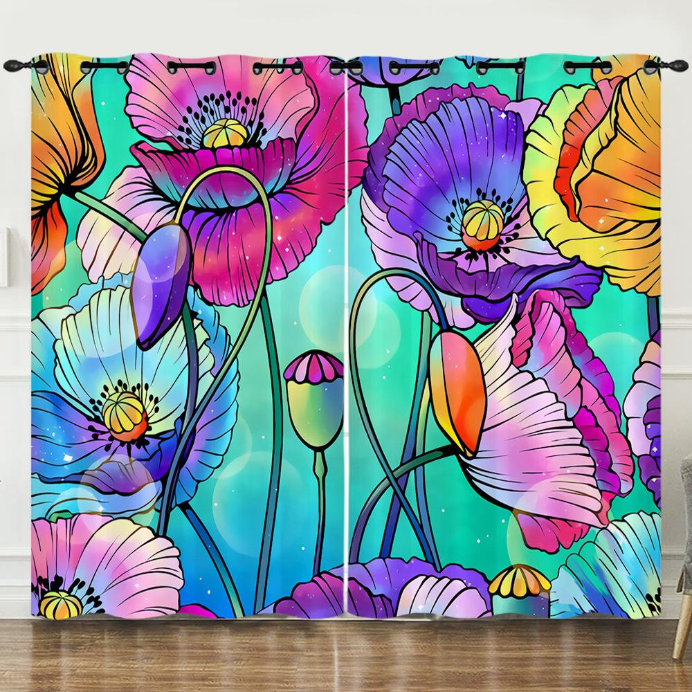 Vorhang Graffiti Blumen Und Pflanzen 3D Digitaldruck Verdunkelungsvorhang Ösen