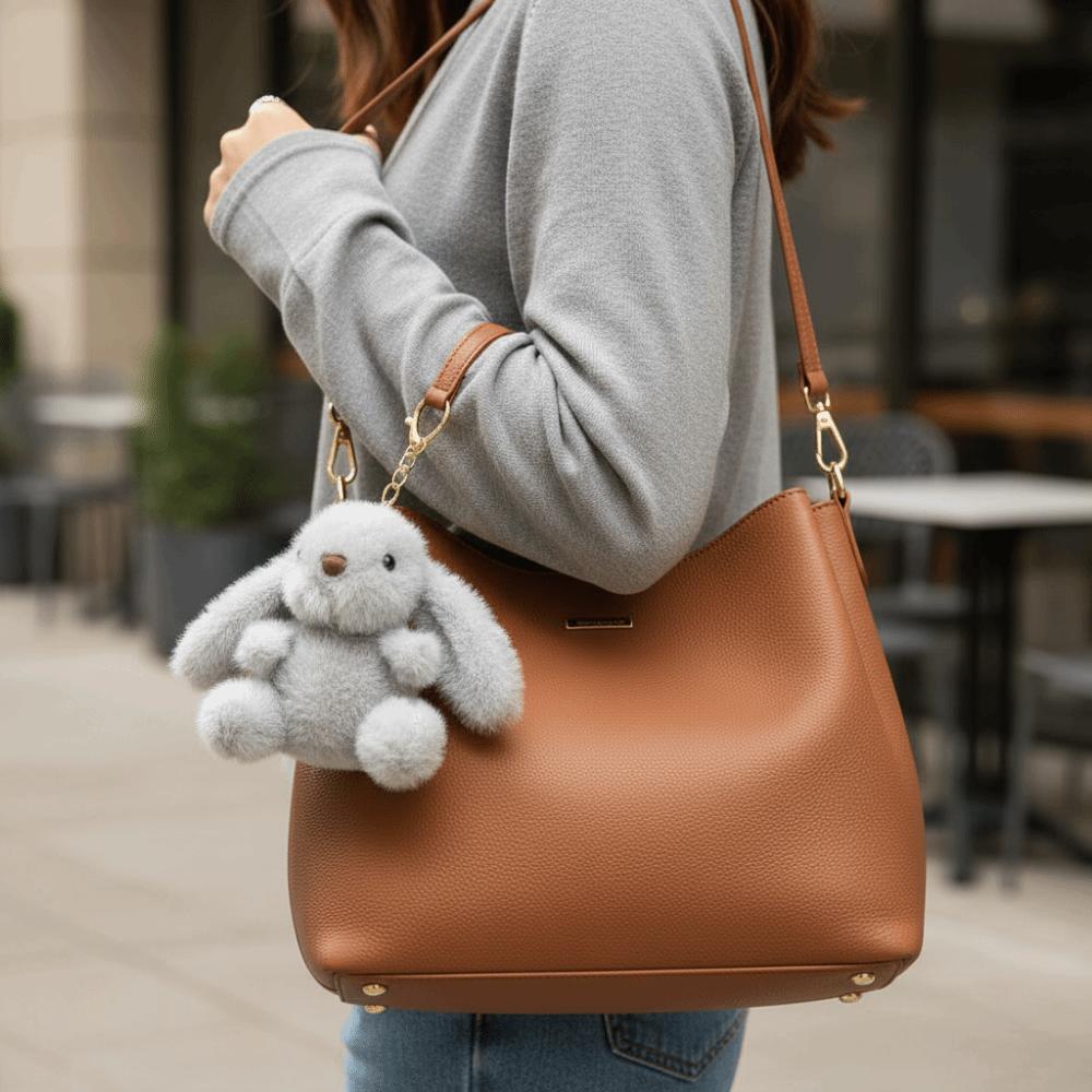 Fluffy Soft Rabbit Plush Pendant Metal Ring Rabbit Plush Key Ring Rabbit Fur Keychains  Women Girls