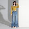 Spice girl high waist slightly pulled jeans women's spring new small loose and thin without leg flared pants