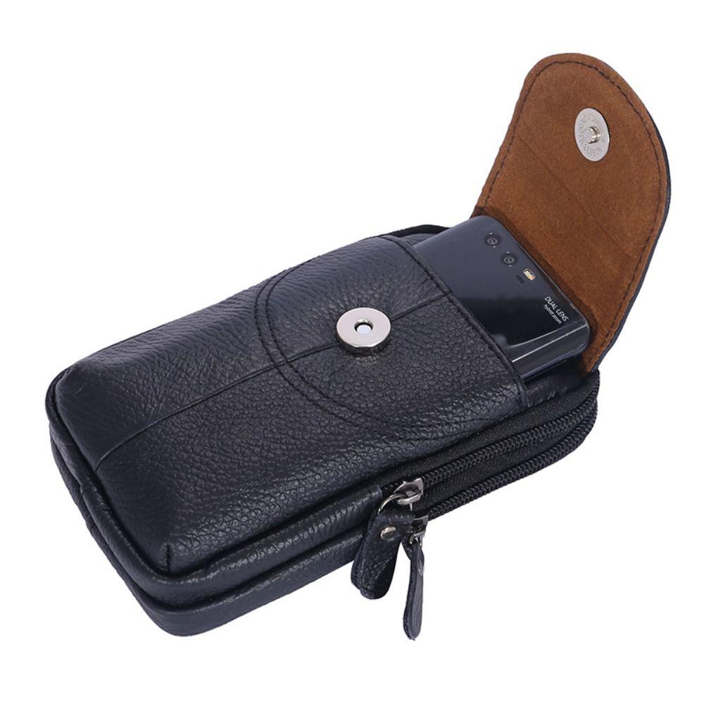 Vertical Outdoor Sports Waist Bag Cowhide Leather Phone Belt Hanging Pouch  Outdoor Sports